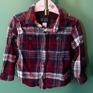 The Children’s Place Maroon and Navy Blue Plaid Flannel Shirt. Size 18-24m.